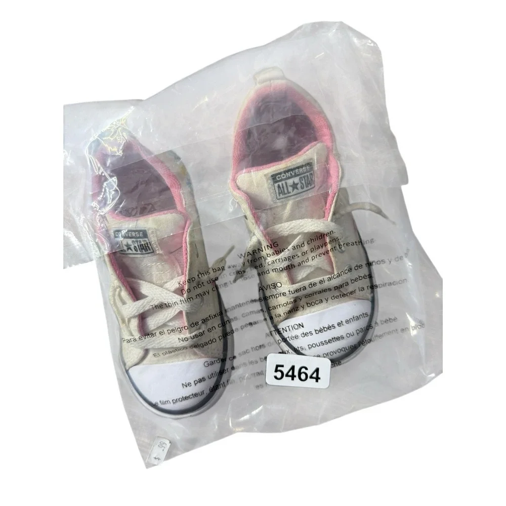 White Converse. Pink Lining. Embroidered Flowers. Girl's‎ 9